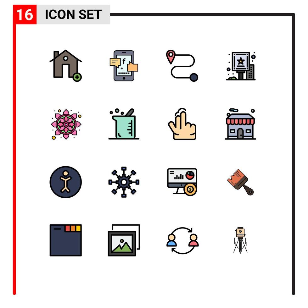 satz von 16 modernen ui-symbolen symbolzeichen für rangoli indien digitale blumenplakatwand editierbare kreative vektordesignelemente vektor