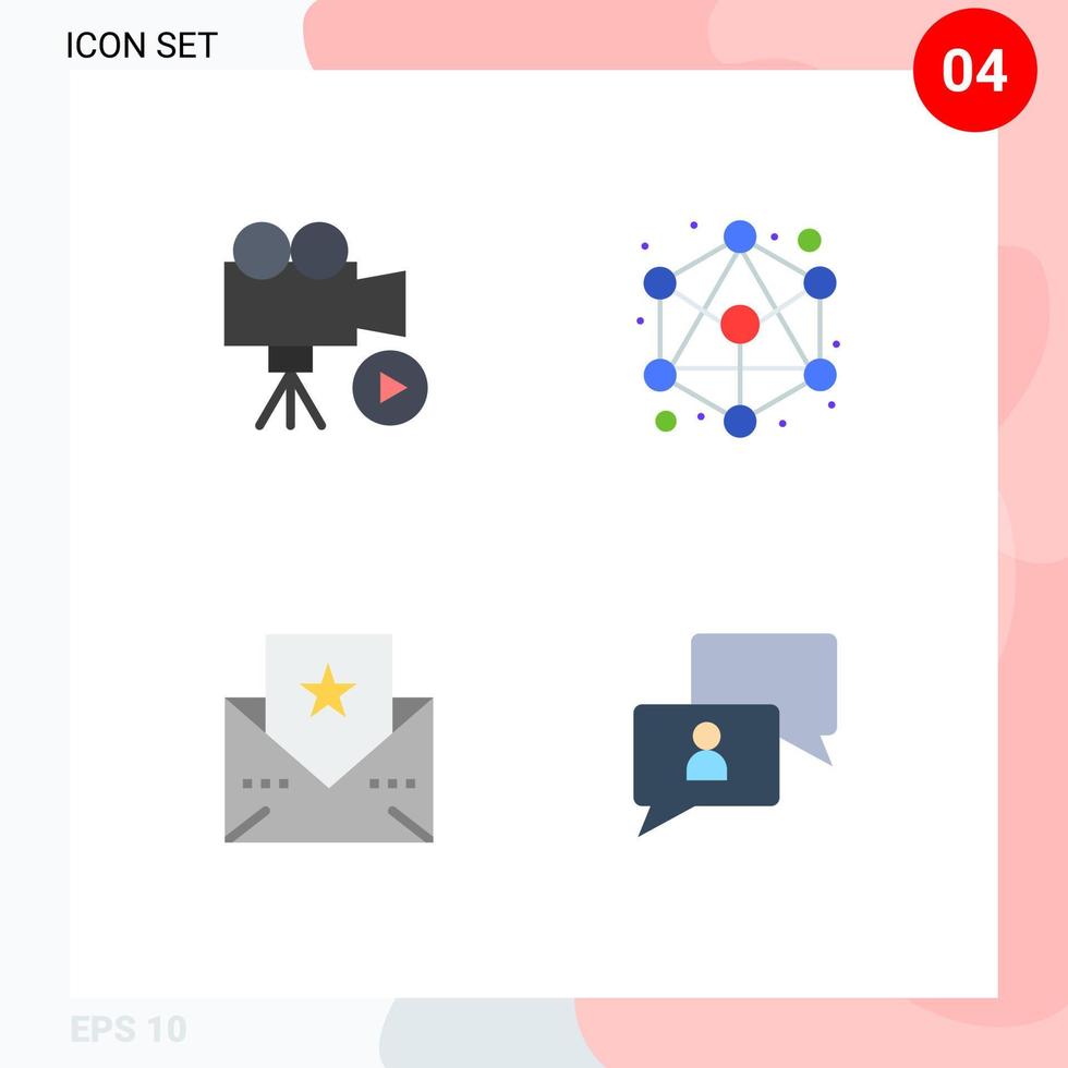 4 flaches Symbolpaket der Benutzeroberfläche mit modernen Zeichen und Symbolen der Kamerakarten-Filmhierarchie im Chat mit editierbaren Vektordesignelementen vektor