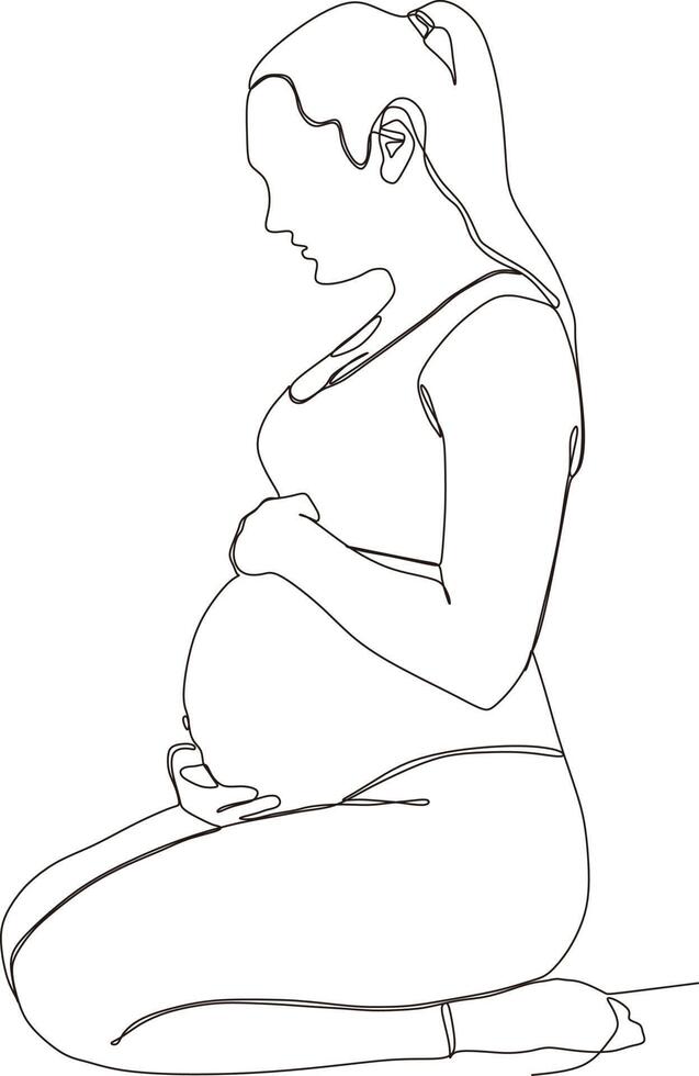 kontinuerlig linje av skön gravid kvinna i yoga utgör vektor