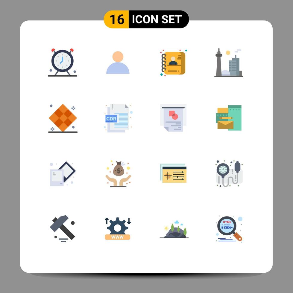 mobil gränssnitt platt Färg uppsättning av 16 piktogram av friidrott känd stad sökande stad byggnad redigerbar packa av kreativ vektor design element