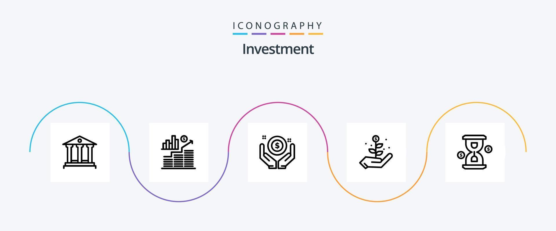 investering linje 5 ikon packa Inklusive läser in. glas. företag. börja. tillväxt vektor