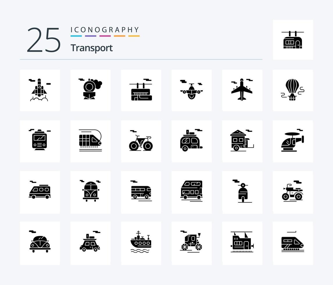 Transport 25 solides Glyphen-Icon-Pack inklusive Transport. Ballon. Transport. Luft. Transport vektor