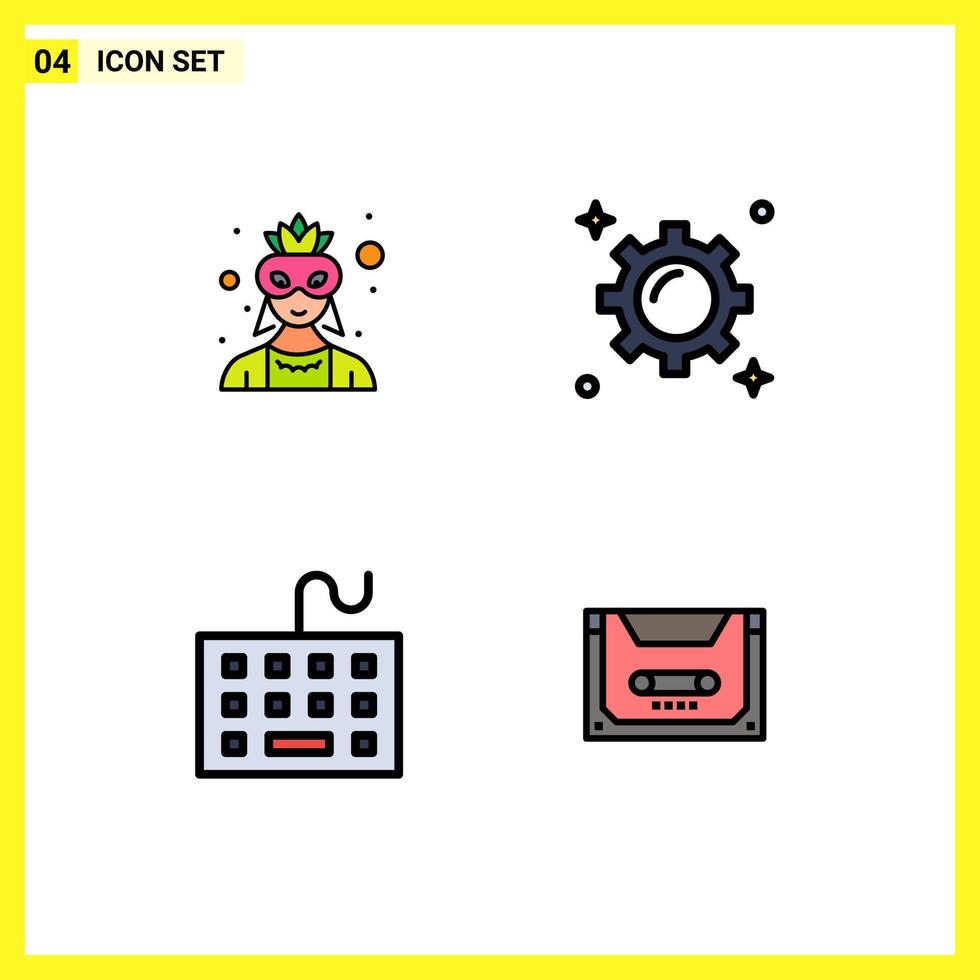 Stock Vector Icon Pack mit 4 Zeilen Zeichen und Symbolen für Maskengeräte Kostüm Marketing Hardware editierbare Vektordesign-Elemente