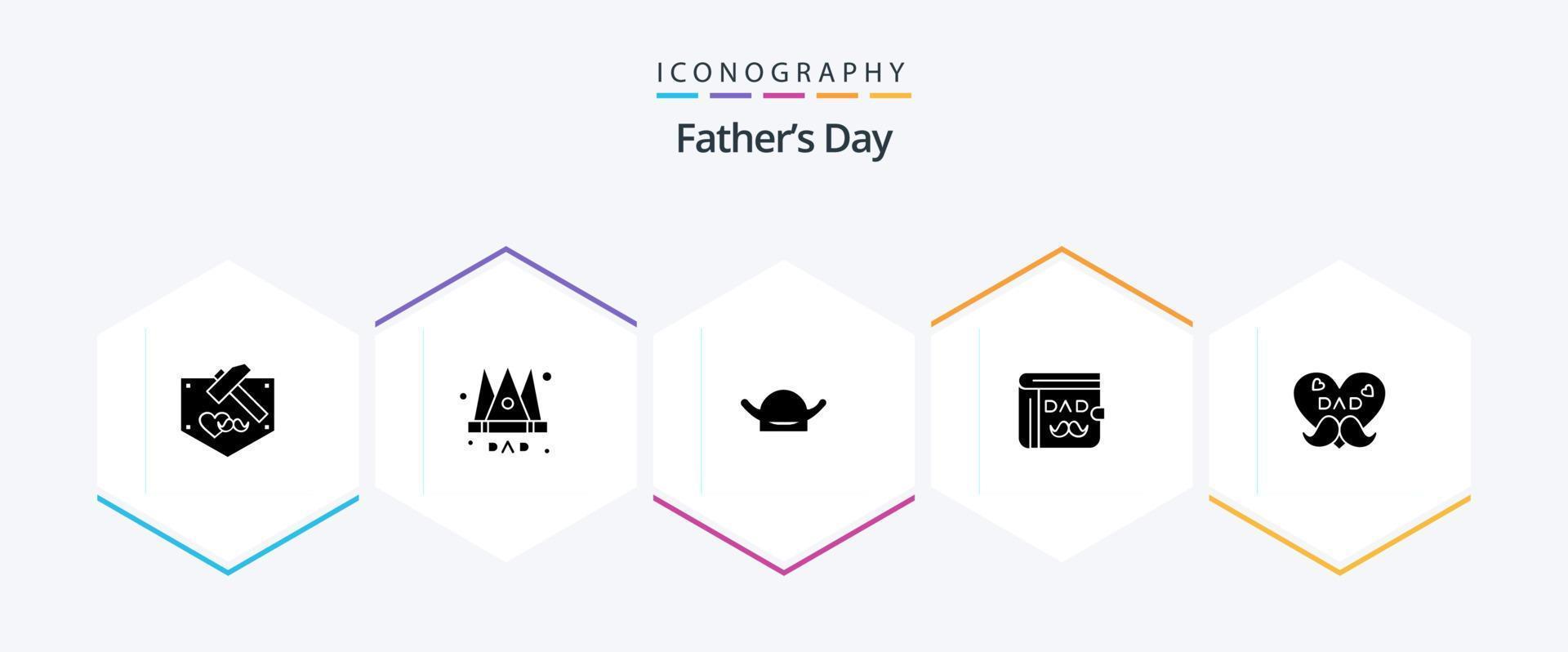fäder dag 25 glyf ikon packa Inklusive pappa. fäder dag. avatar. far. plånbok vektor