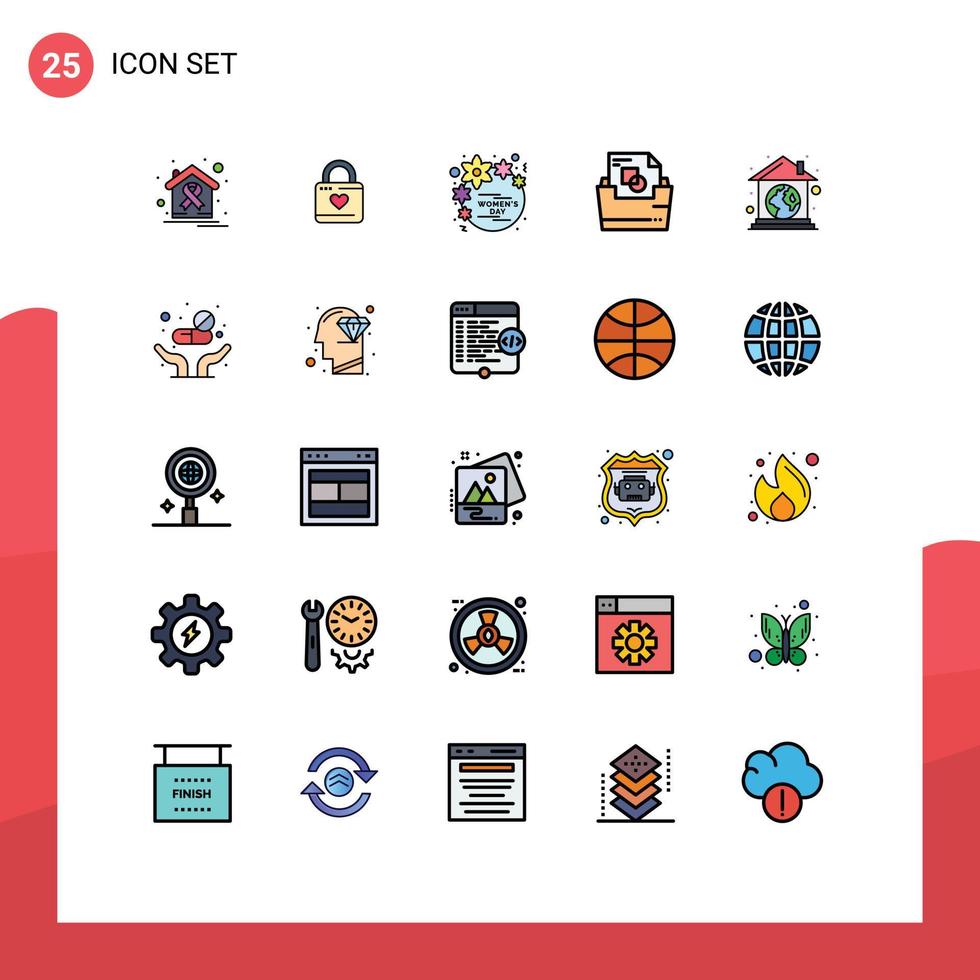 grupp av 25 fylld linje platt färger tecken och symboler för fil mapp dokumentera hjärta hacker kvinnor gåva redigerbar vektor design element