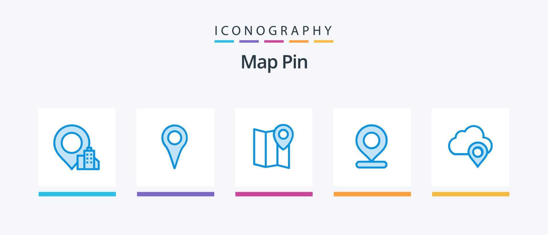 Karta stift blå 5 ikon packa Inklusive . Karta. markör. Karta. kreativ ikoner design vektor