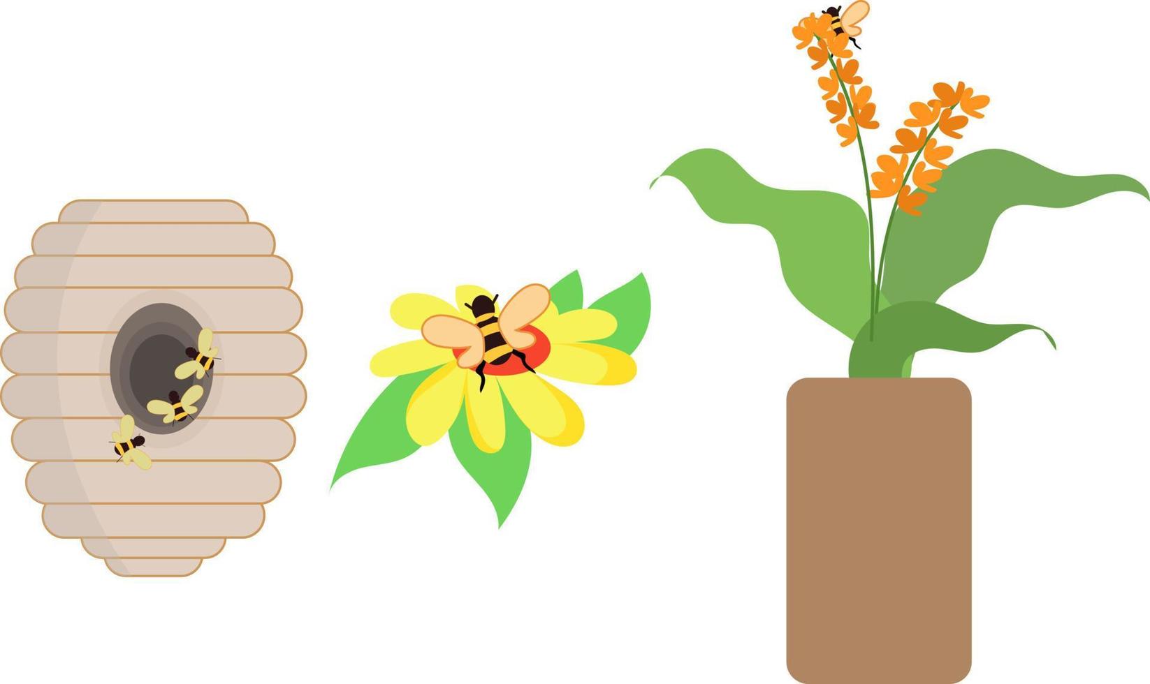 Bienennest, Biene auf der Suche nach Nektar vektor