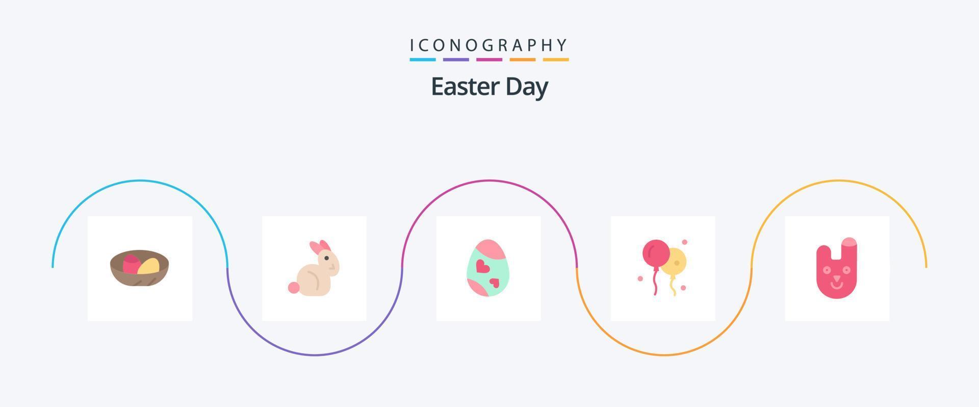 påsk platt 5 ikon packa Inklusive kanin. natur. fågel. påsk. hjärta vektor