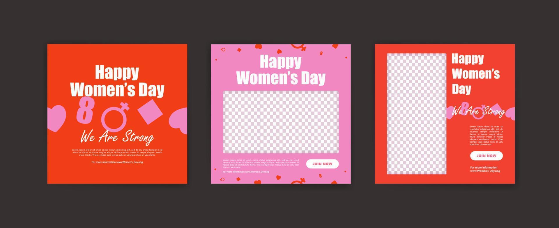 Happy Women's Day Banner. Social-Media-Beitragsvorlage zum Feiern des glücklichen Frauentages. vektor