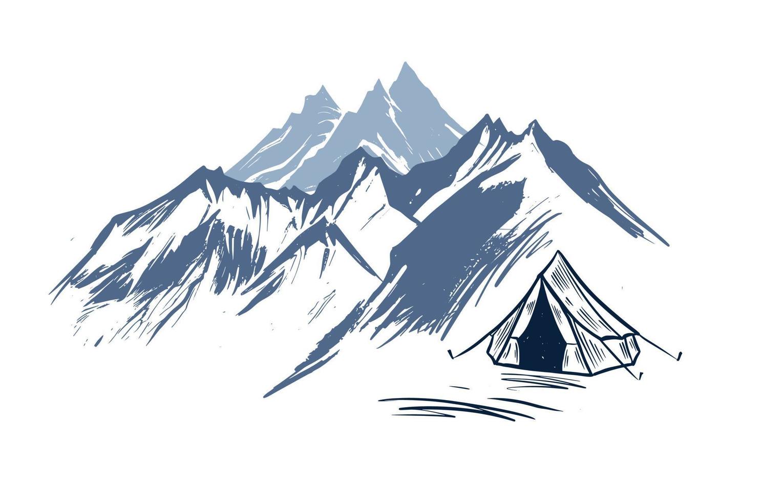 Camping in der Natur, Berge, handgezeichnete Illustrationen vektor