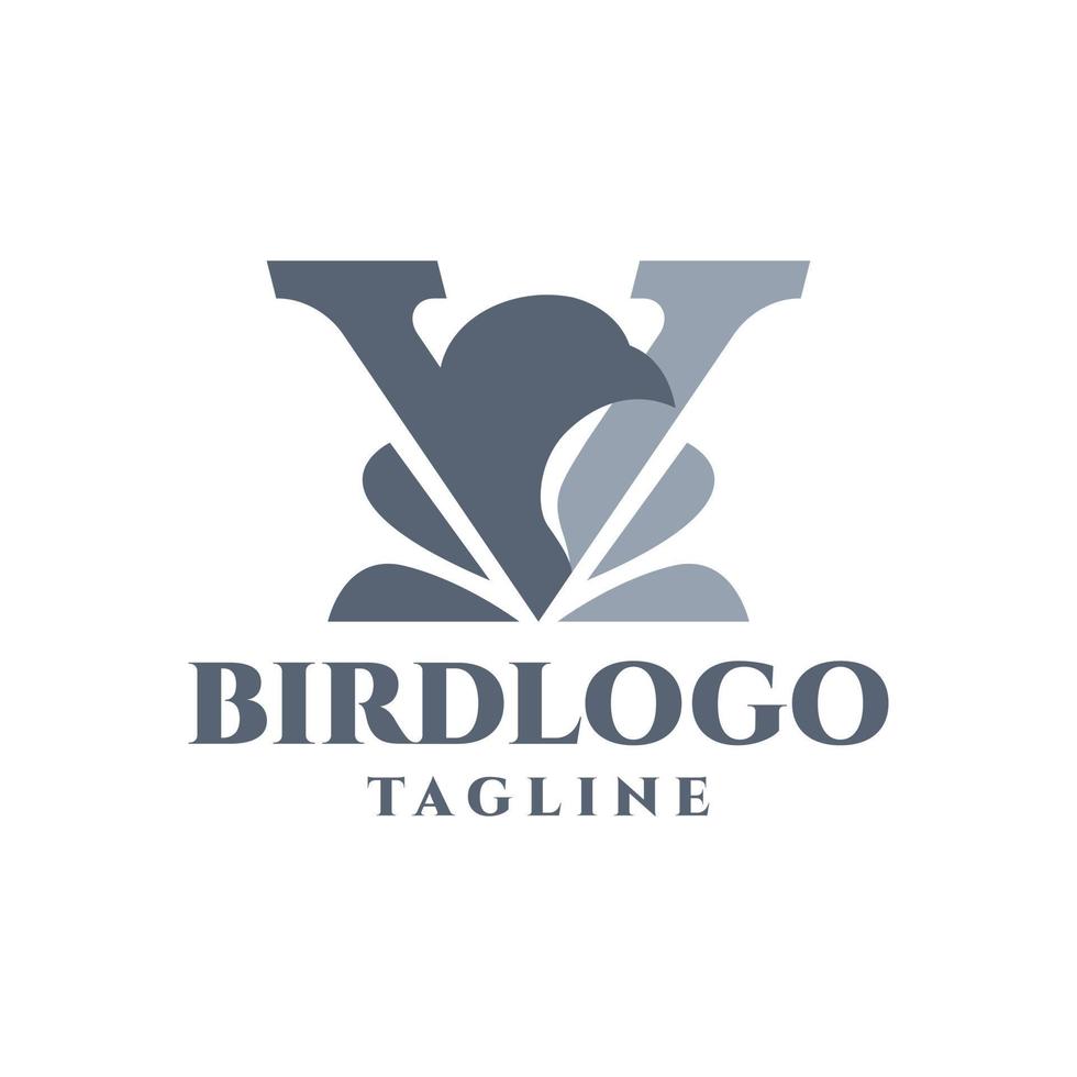 buchstabe v logo mit einer illustration eines vogelkopfes. gut für jedes Firmenlogo. vektor