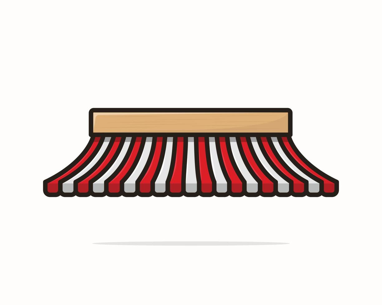 affär markis. handla randig tält för marknadsföra matvaror eller restaurang, vektor tecknad röd Lagra parasoll tak