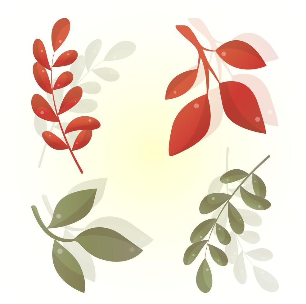 samling av grenar med grön och röd löv av annorlunda former vektor