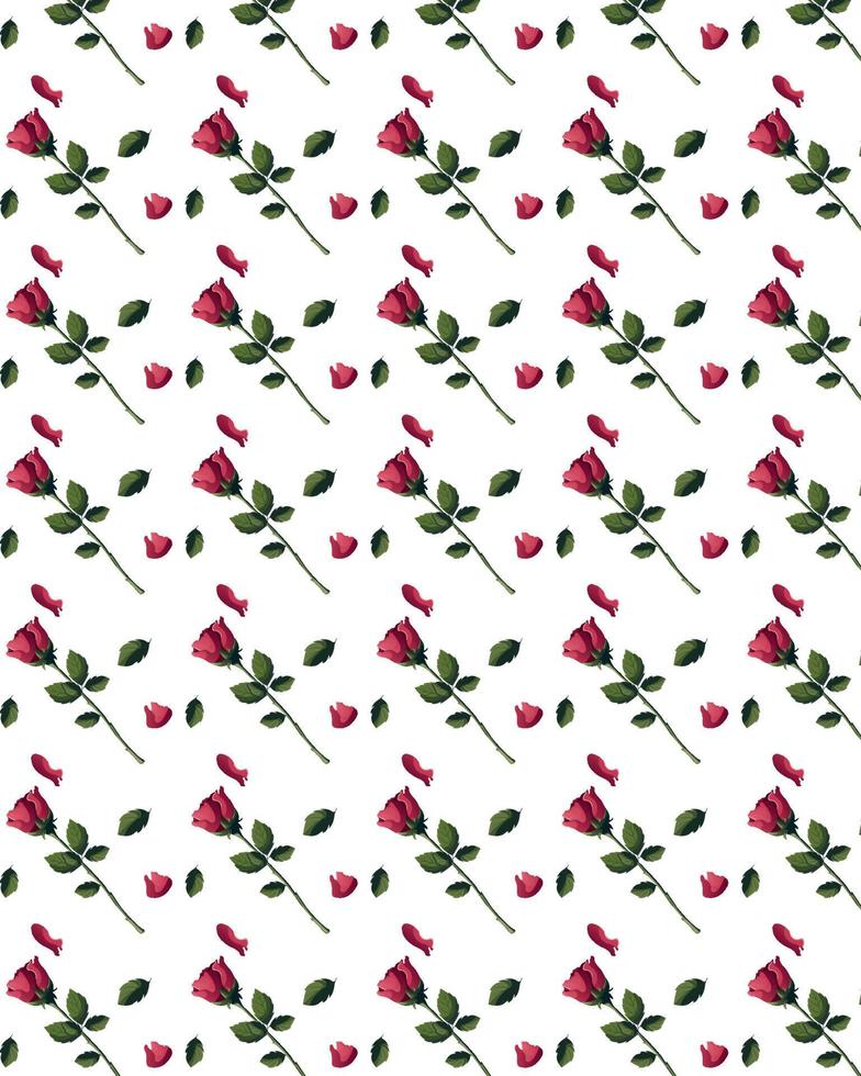 sömlös mönster med röd rosor, löv. Lycklig hjärtans dag, romantik, kärlek begrepp. perfekt för produkt design, scrapbooking, textil, omslag papper. vektor