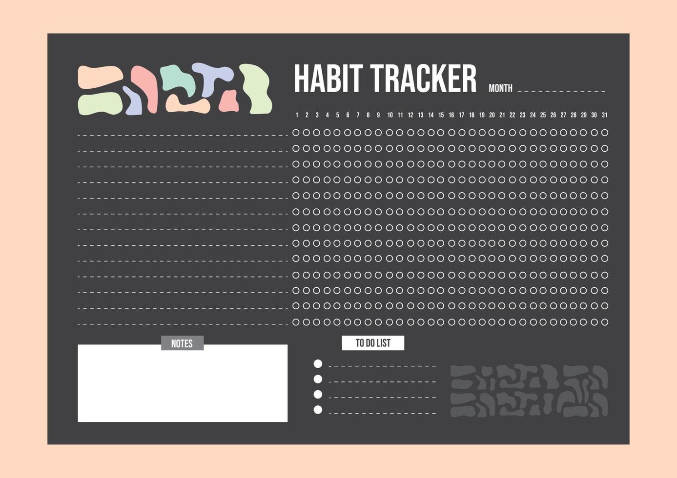 Gewohnheiten Tracker druckbare Vorlage Vektor. monatsplaner habit tracker leere vorlage. Monatsplaner. vektorillustration.zeitmanagementausrüstung. vektor