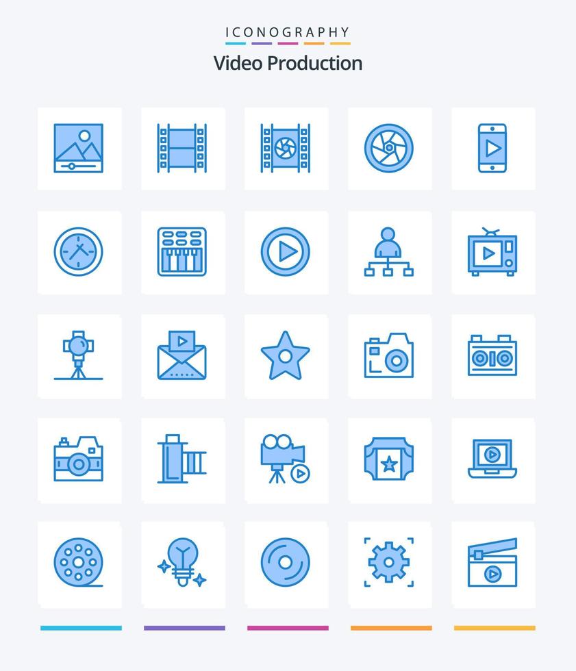 kreativ video produktion 25 blå ikon packa sådan som bio. tid. film. bio. spela vektor