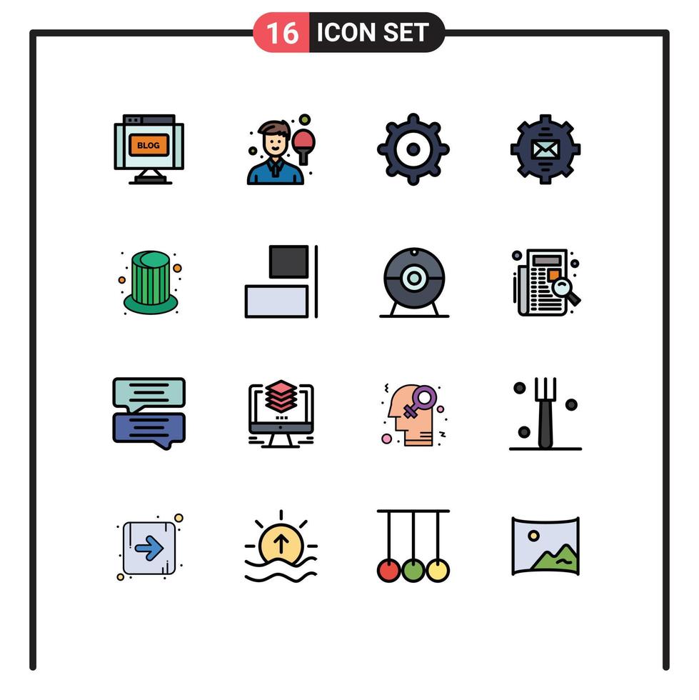 16 universell platt Färg fylld rader uppsättning för webb och mobil tillämpningar hatt post racket hjälp Kontakt redigerbar kreativ vektor design element