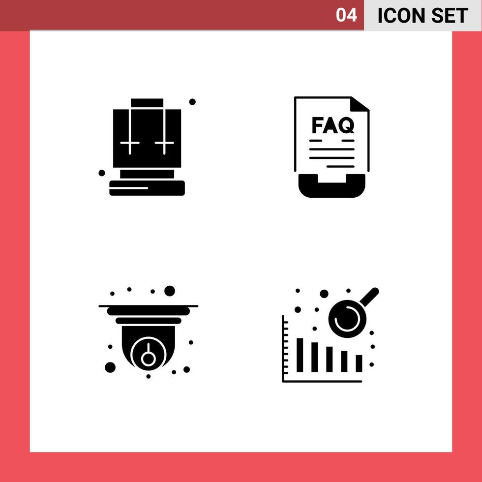 uppsättning av 4 modern ui ikoner symboler tecken för ryggsäck kam resa dokumentera säkerhet redigerbar vektor design element