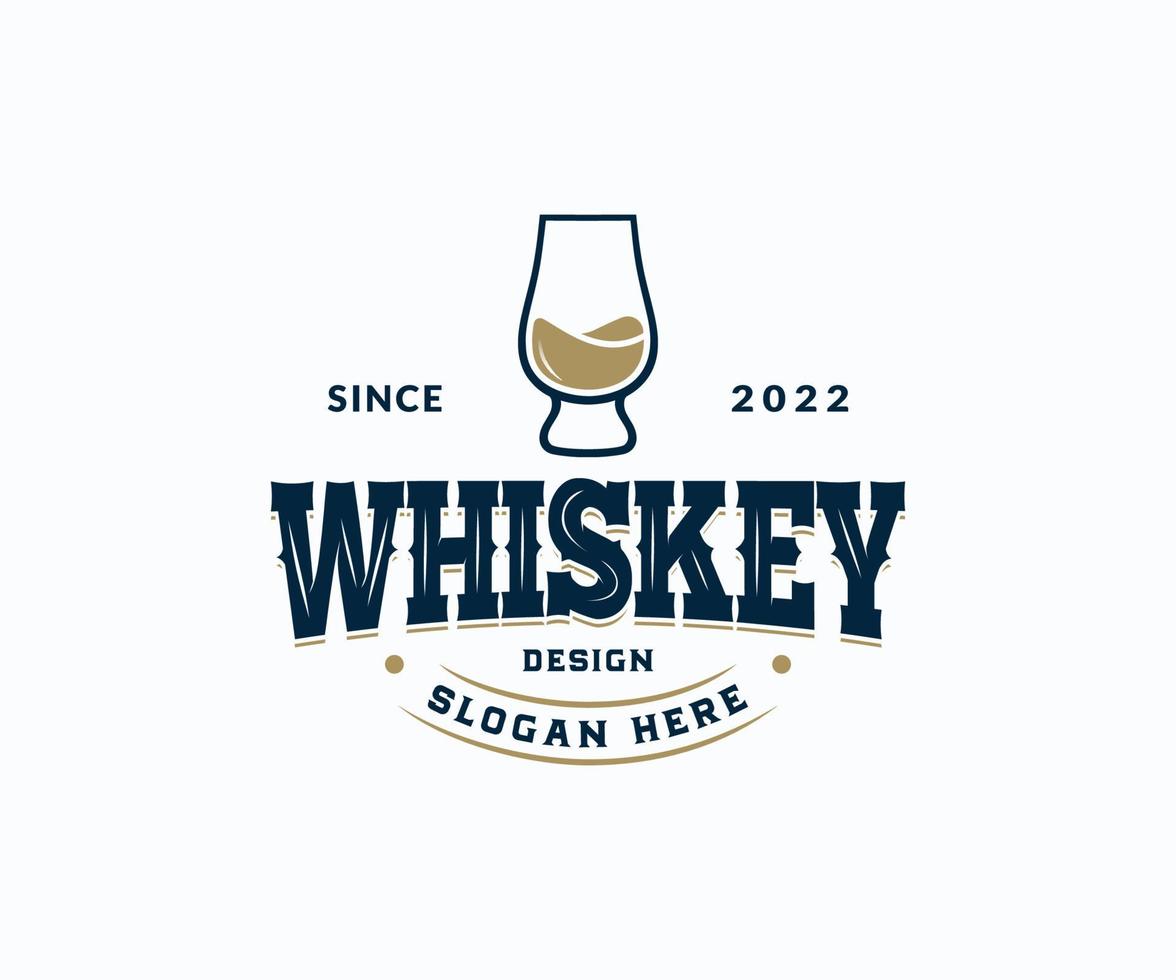 whisky bar logotyp design. lyx årgång whisky glas logotyp märka design vektor