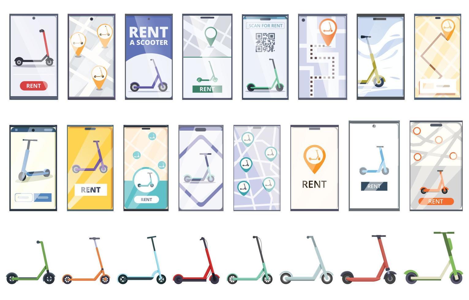 Symbole für die Rollervermietung setzen Cartoon-Vektor. elektrisches parken vektor