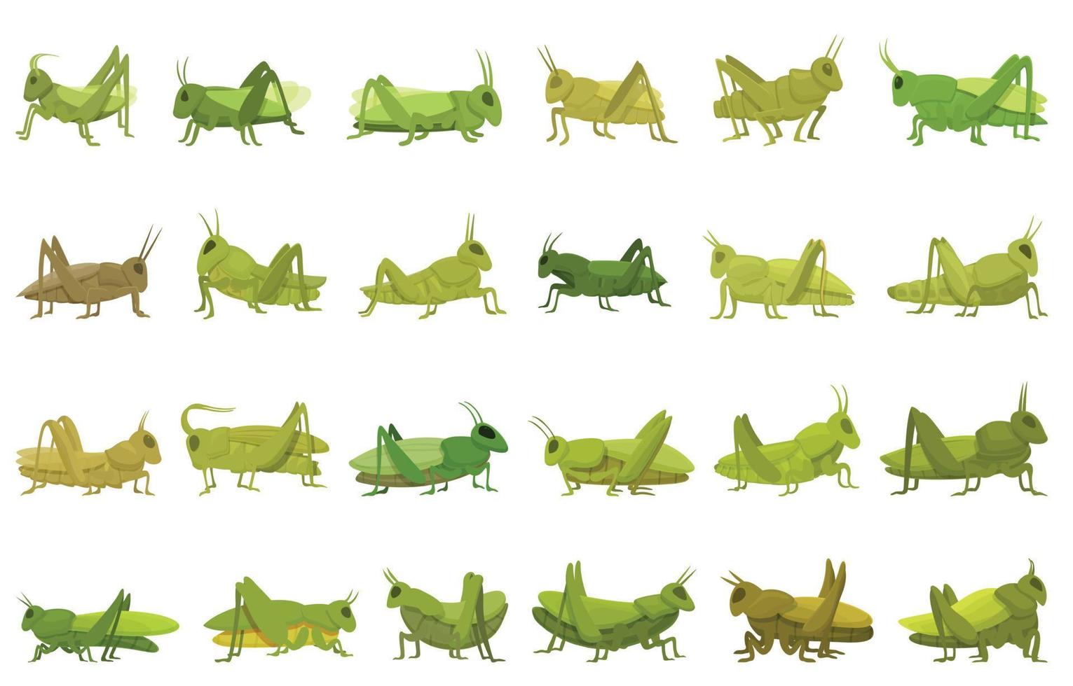 gräshoppa ikoner uppsättning tecknad serie vektor. insekt djur- vektor