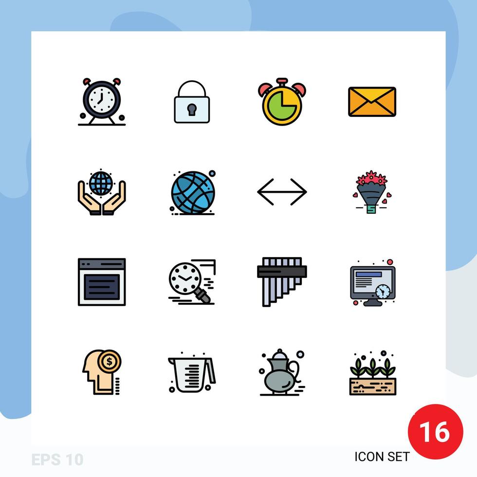 universelle Symbolsymbole Gruppe von 16 modernen, flachen, farbgefüllten Linien grüner Benutzeranmeldung E-Mail-Timer editierbare kreative Vektordesign-Elemente vektor