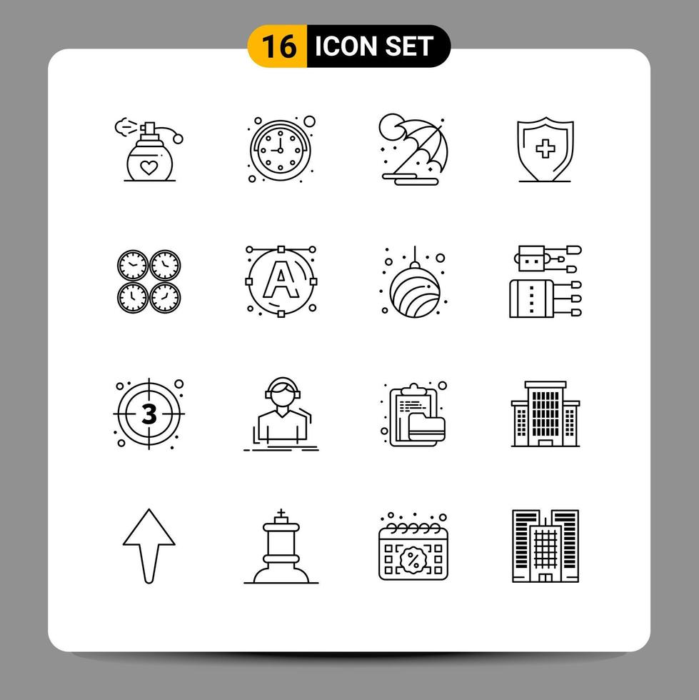satz von 16 modernen ui symbolen symbole zeichen für bürouhren geschäft regenschirmuhr bord editierbare vektordesignelemente vektor