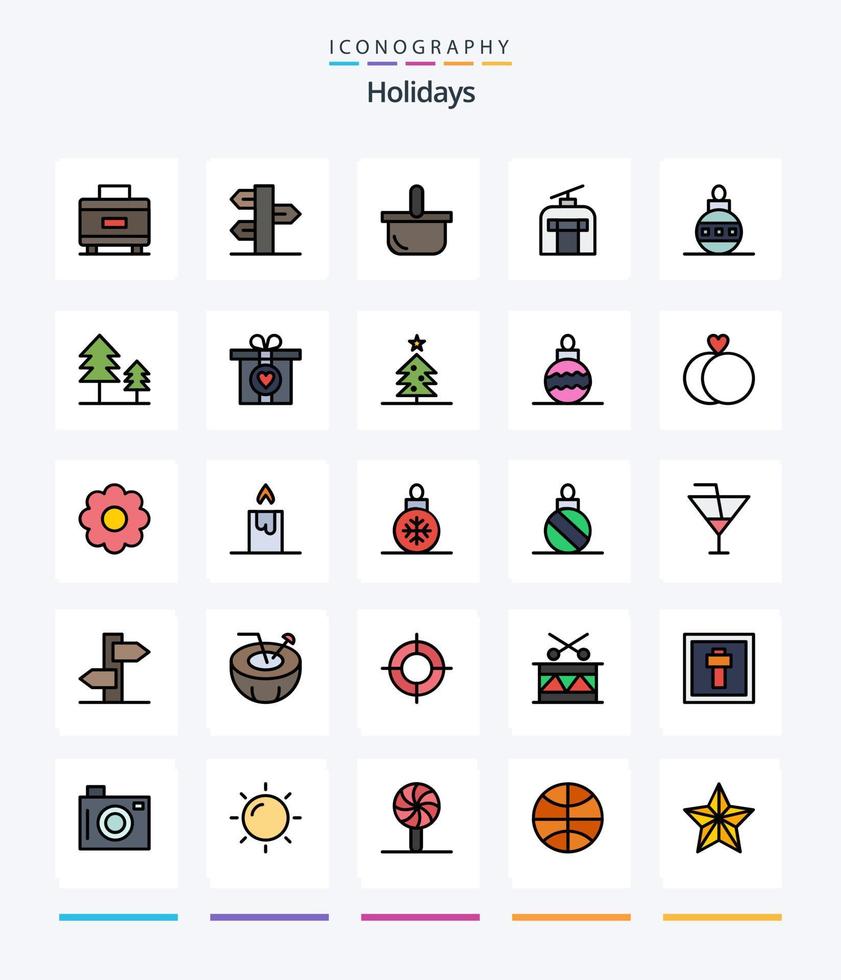 kreativ högtider 25 linje fylld ikon packa sådan som påsk. semester. korg. reser. gondol vektor