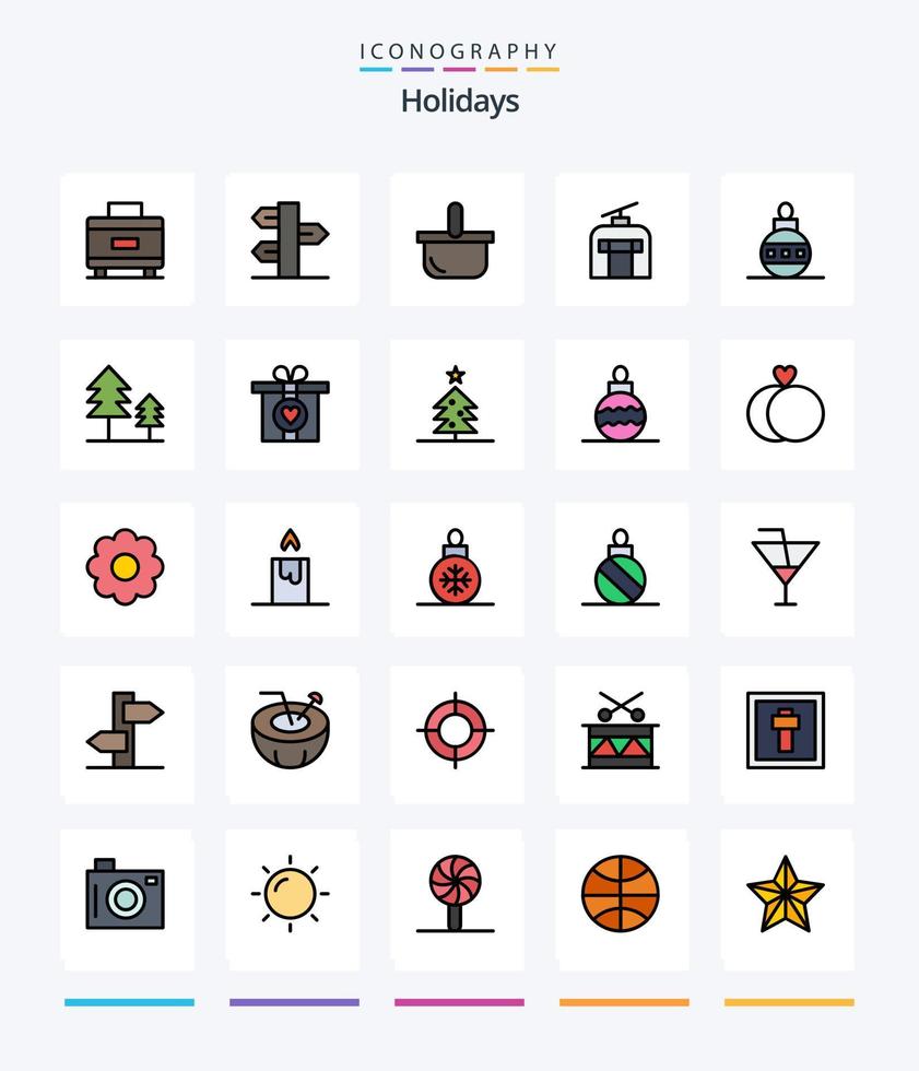 kreative Feiertage 25 Zeilen gefülltes Icon Pack wie Ostern. Urlaub. Korb. reisen. Gondel vektor