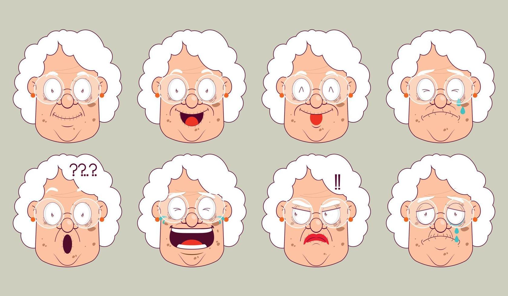 Senior Woman Expression Set Cartoon niedlich vektor