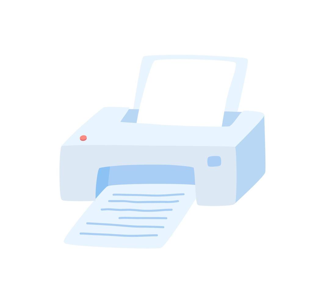 niedlicher Drucker mit Blatt Papier, isoliert auf weiss. Vektor, handgezeichnete Abbildung. vektor