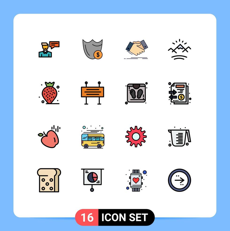 mobile schnittstelle flache farbe gefüllte linie satz von 16 piktogrammen des flussgeschäfts sichere vereinbarung handshake editierbare kreative vektordesignelemente vektor