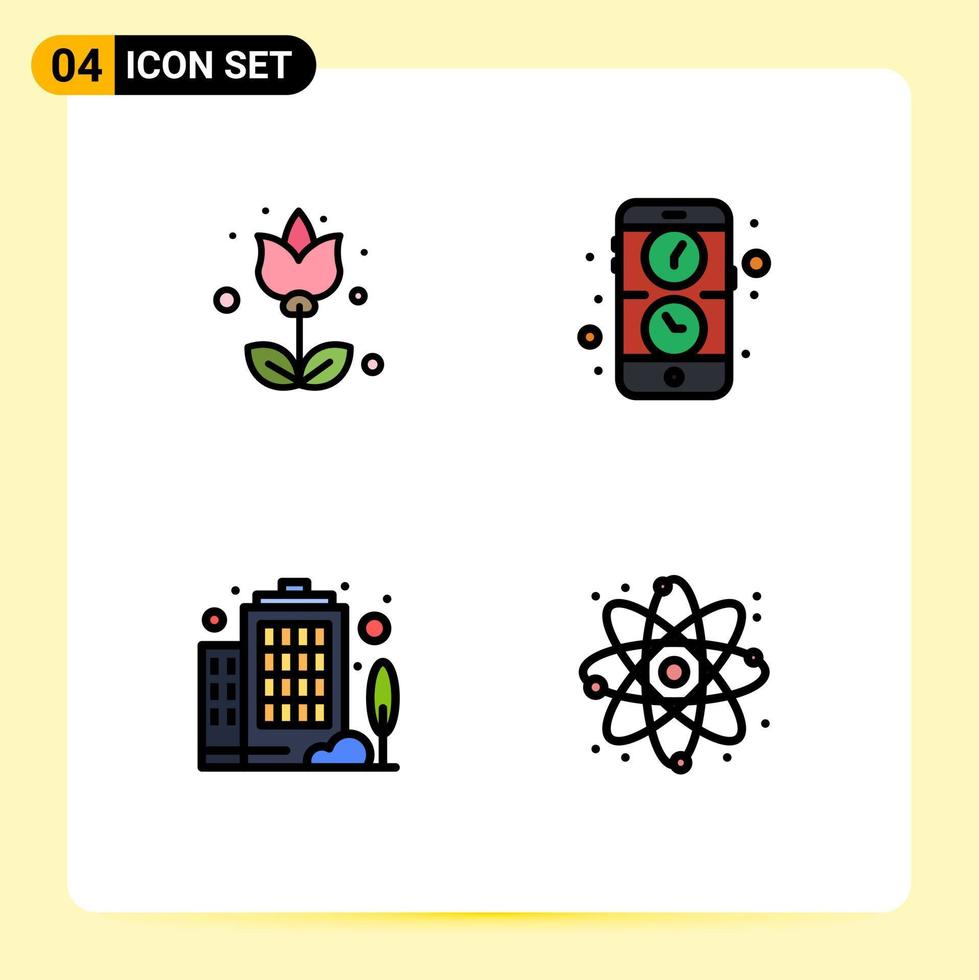 universell ikon symboler grupp av 4 modern fylld linje platt färger av blomma företag blomma mobil fysik redigerbar vektor design element