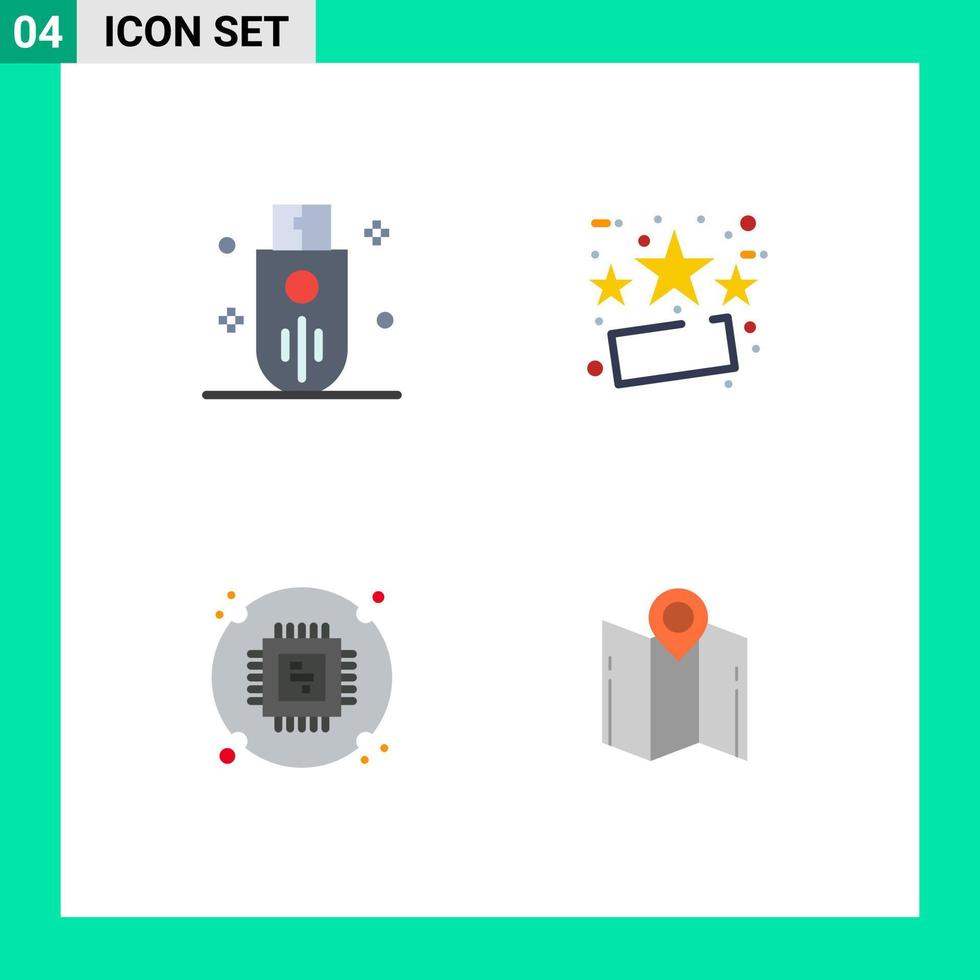 4 thematische Vektor-Flachsymbole und bearbeitbare Symbole von bearbeitbaren Vektordesignelementen für Geräte-Chip-Stick-Freitag-Prozessoren vektor