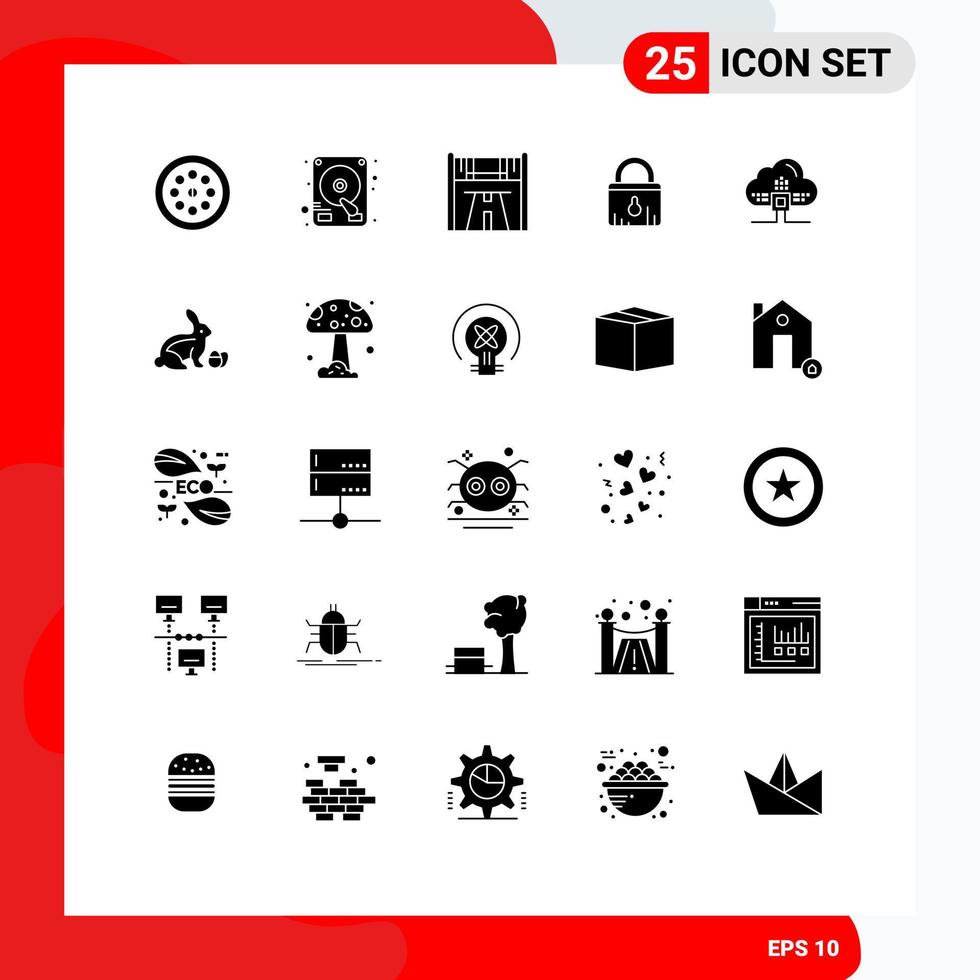 satz von 25 modernen ui-symbolen symbolzeichen für cloudbasierte start-shopping-sicherheit editierbare vektordesignelemente vektor