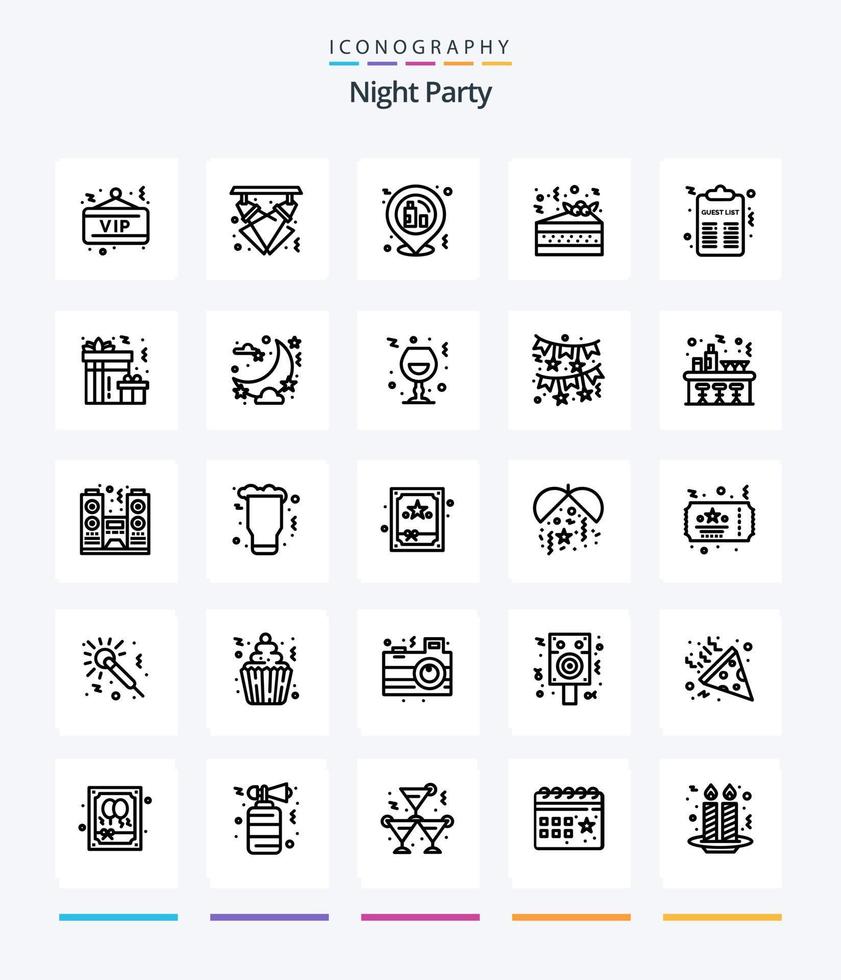 Creative Night Party 25 Gliederungs-Icon-Pack wie Nacht. Pizza. Nacht. Party. Platzhalter vektor