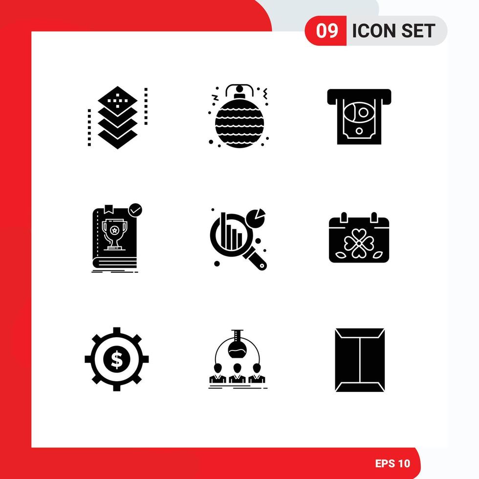 modern uppsättning av 9 fast glyfer och symboler sådan som Diagram analys regel prydnad ledare bok redigerbar vektor design element