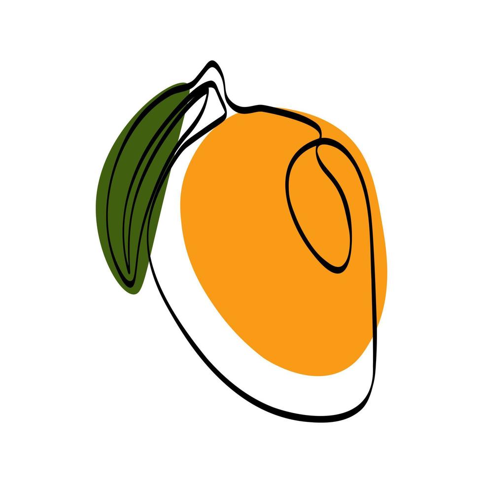 kontinuerlig ett linje teckning mango. vektor illustration. svart linje konst på vit bakgrund med färgrik fläckar.