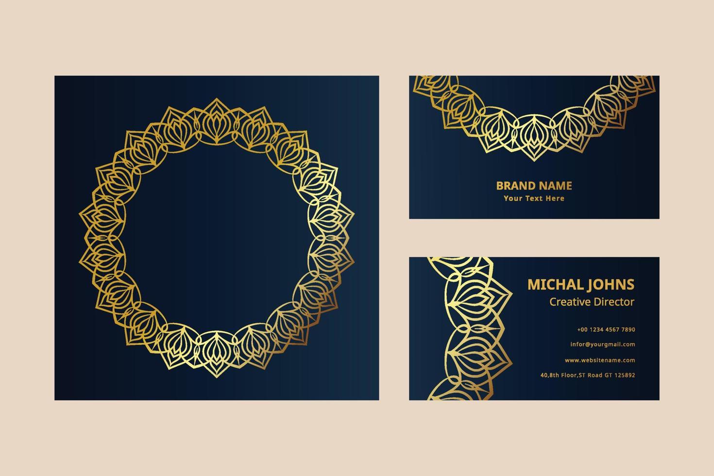 guld företag kort med blomma orientalisk mandala proffs vektor