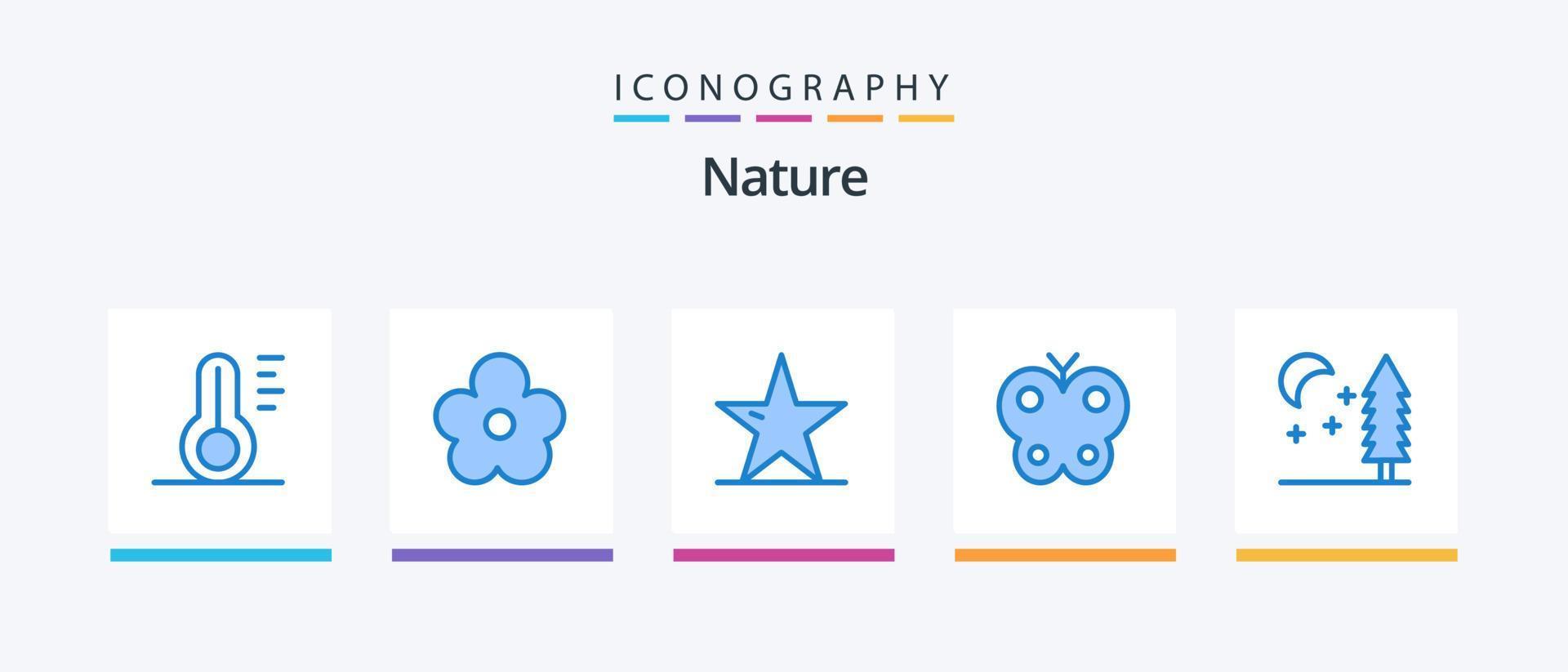 Nature Blue 5 Icon Pack inklusive Natur. Ostern. Ökologie. Schmetterling. Stern. kreatives Symboldesign vektor