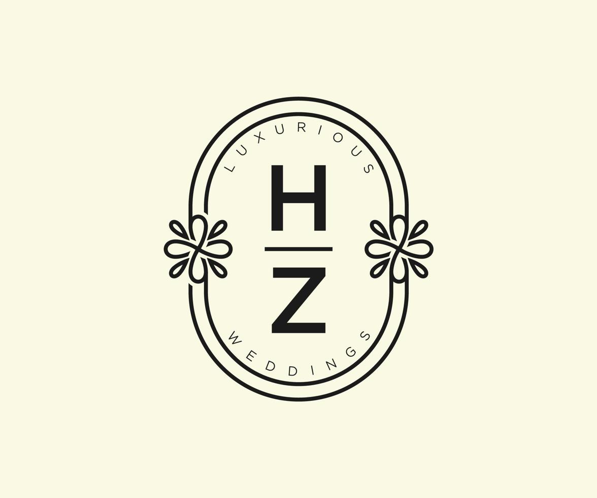 hz Initialen Brief Hochzeit Monogramm Logos Vorlage, handgezeichnete moderne minimalistische und florale Vorlagen für Einladungskarten, Datum speichern, elegante Identität. vektor