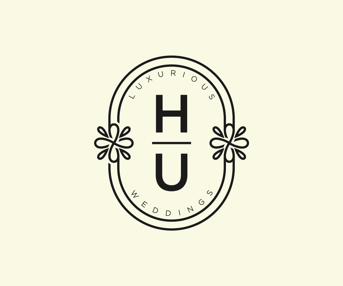 hu initialen brief hochzeitsmonogramm logos vorlage, handgezeichnete moderne minimalistische und florale vorlagen für einladungskarten, datum speichern, elegante identität. vektor