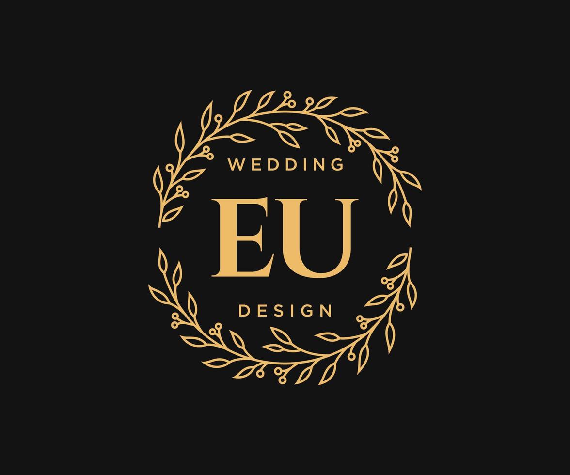 eu initialer brev bröllop monogram logotyper samling, hand dragen modern minimalistisk och blommig mallar för inbjudan kort, spara de datum, elegant identitet för restaurang, boutique, Kafé i vektor