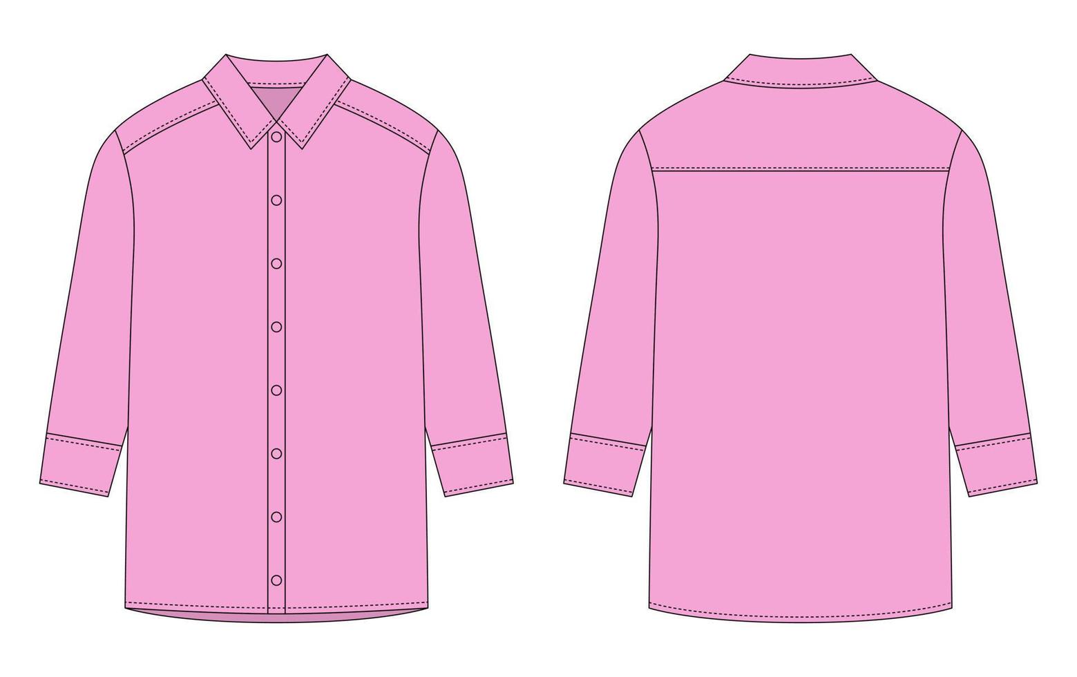 överdimensionerad skjorta med lång ärmar och knappar teknisk skiss. rosa Färg. unisex- tillfällig skjorta falsk upp. vektor