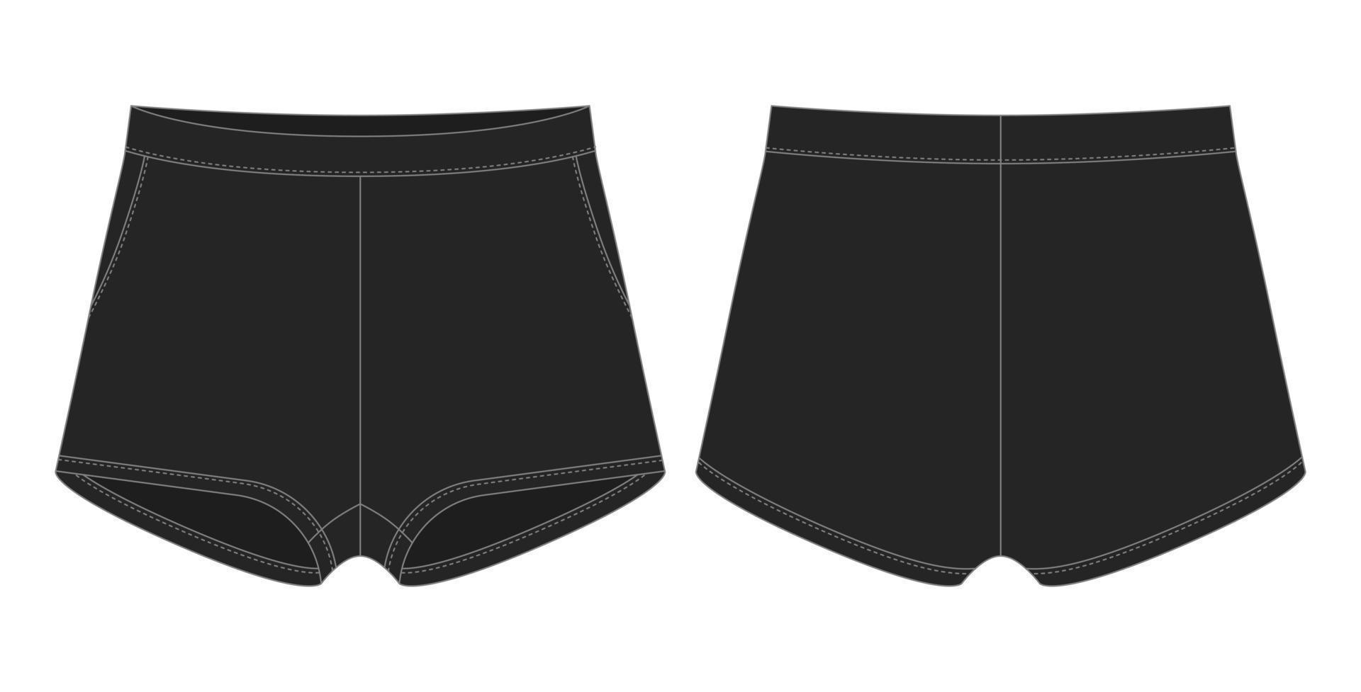 leere Shorts Hose technische Skizze Designvorlage. schwarze Farbe. lässige Shorts mit Taschen. vektor