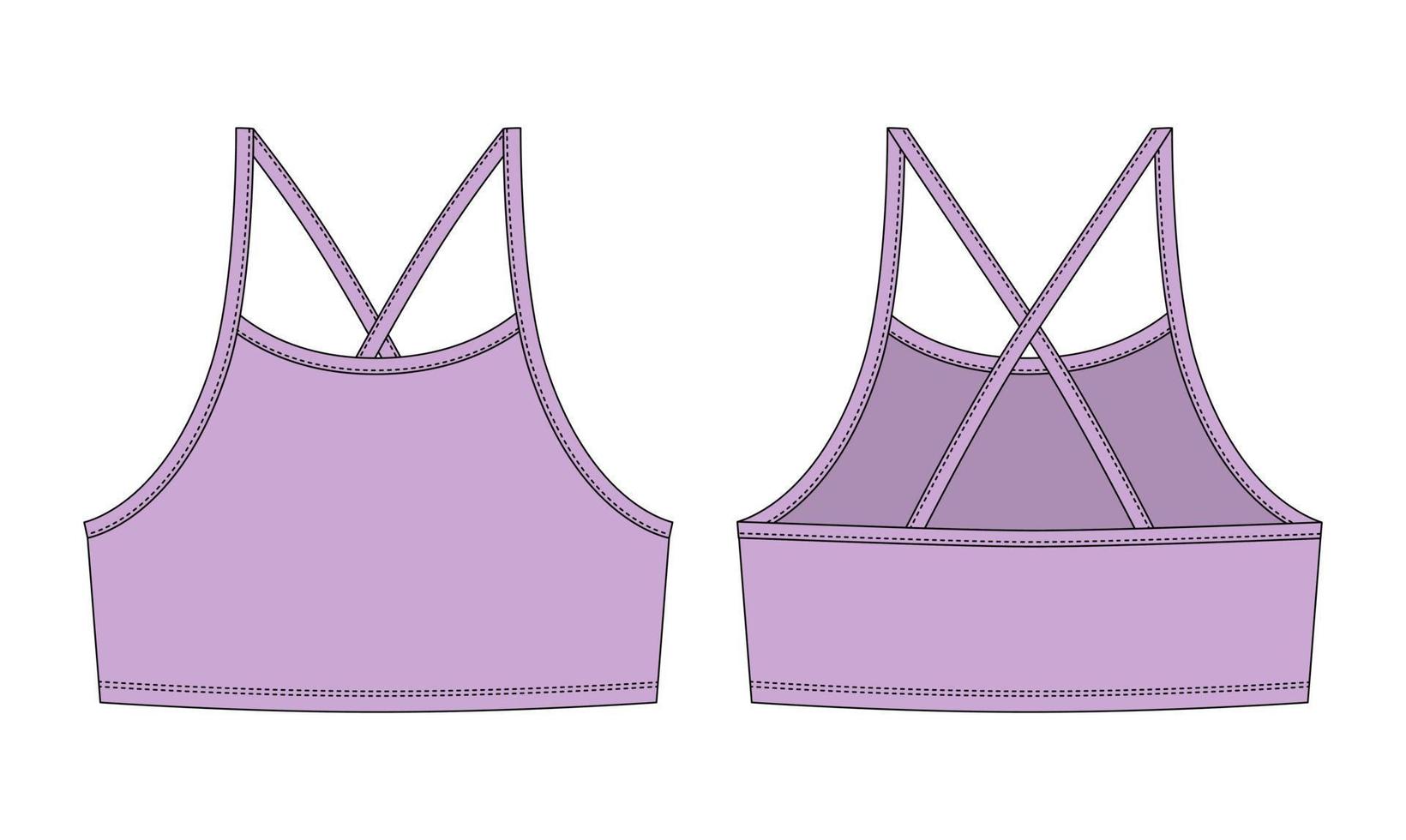 Mädchen Bralette technische Skizze. pastellviolette Farbe. Top-BH für Damen mit Designvorlage für Trägerunterwäsche. vektor