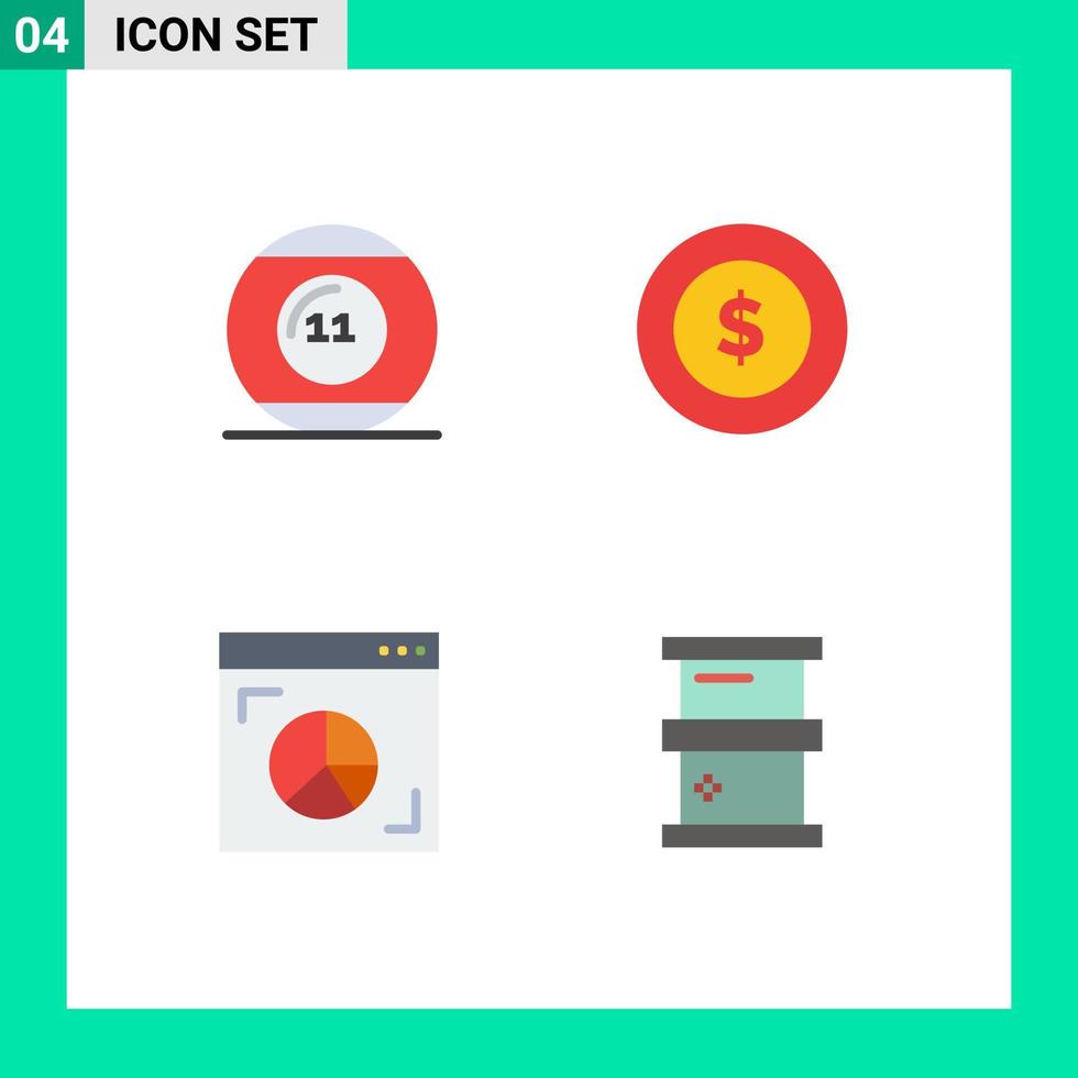 4 universelle flache Symbolzeichen Symbole der Kugeldiagramm-Pool-Logistikmarketing-editierbaren Vektorgestaltungselemente vektor