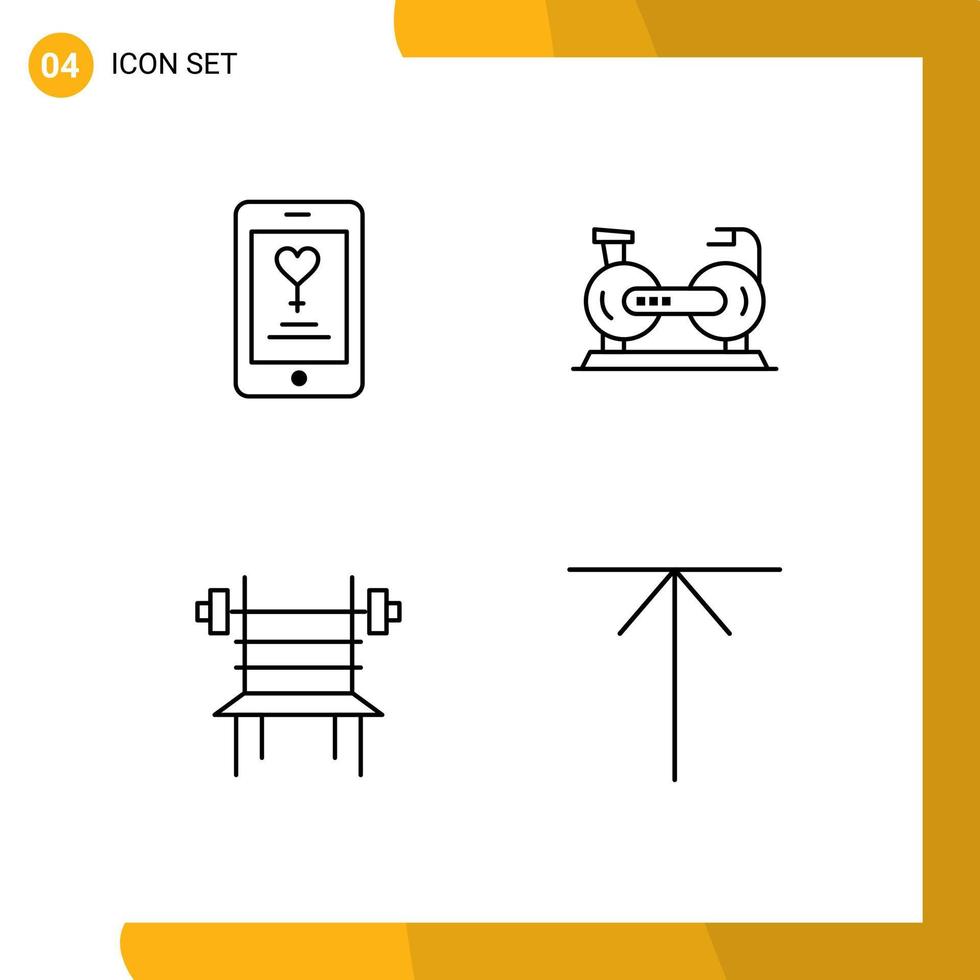 Piktogrammsatz aus 4 einfachen, gefüllten, flachen Farben von App-Balance-Liebhaber-Übungs-Fitness-editierbaren Vektordesign-Elementen vektor