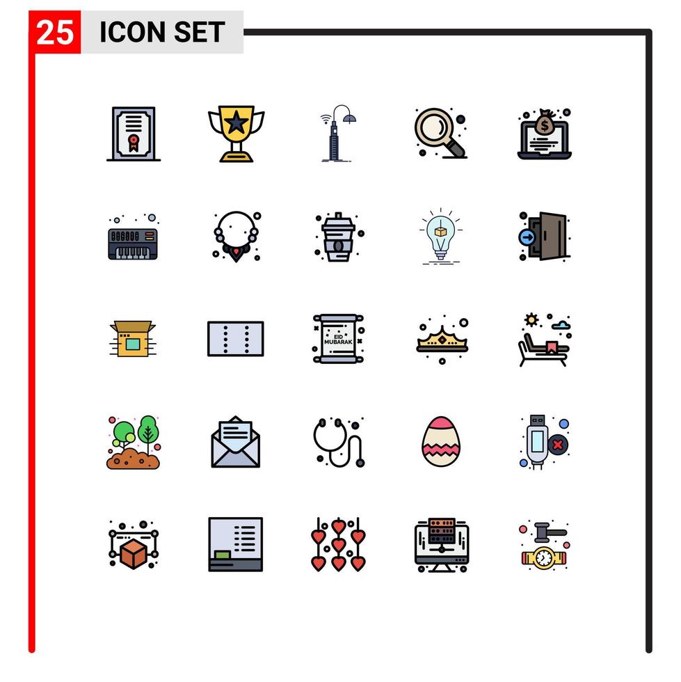 25 universell gefüllte flache Farbzeichen Symbole der Wirtschaft Zoomlichter Suchtechnologie editierbare Vektordesign-Elemente vektor