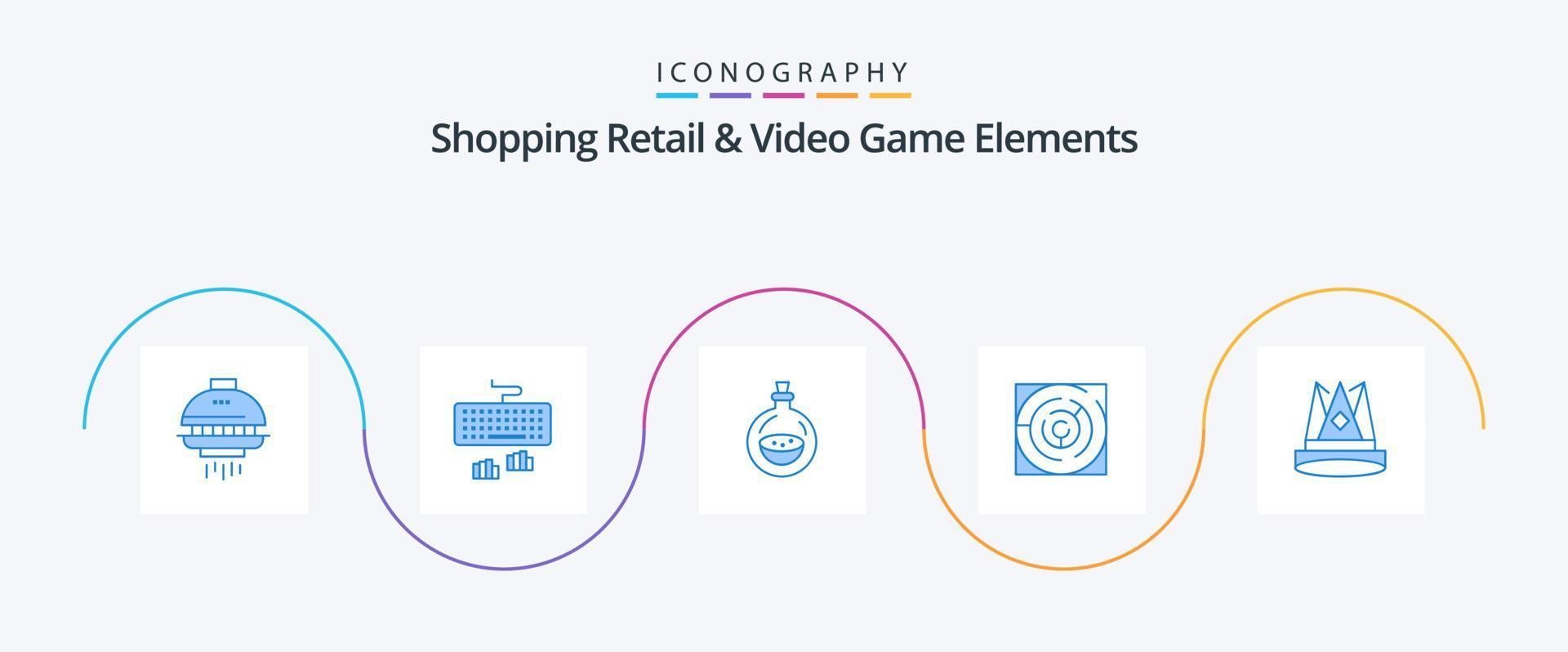 Einkaufen von Einzelhandels- und Videospielelementen Blue 5 Icon Pack einschließlich Krone. Strategie. Parfüm. Labyrinth. Matze vektor